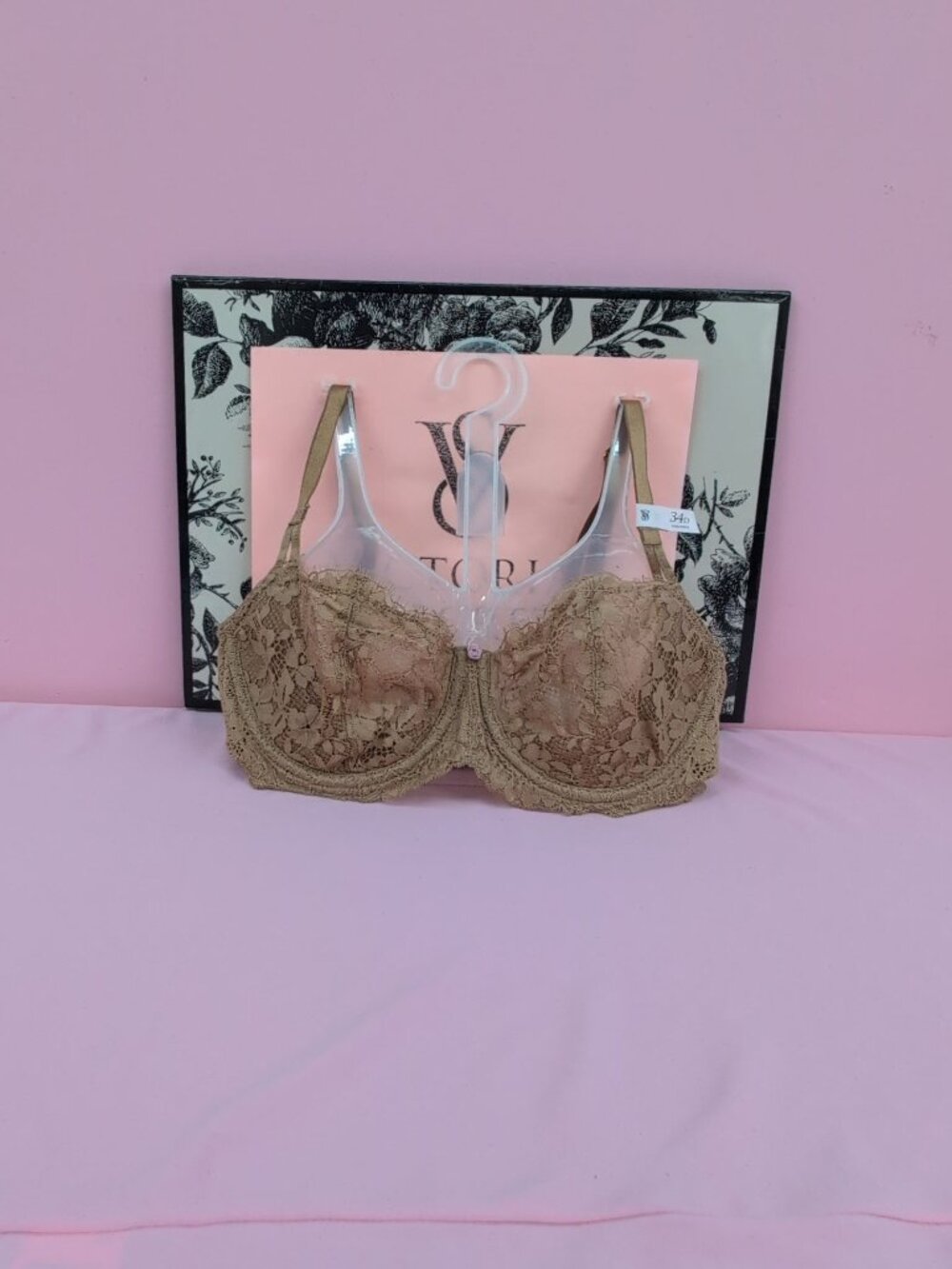 Victoria Secret Dream Angels Wicked Unlined Lace Balconette Bra 34D Toffee